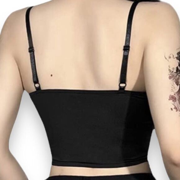 Black Floral Lace Up Corset Bustier Crop Top NEW - Picture 2 of 4